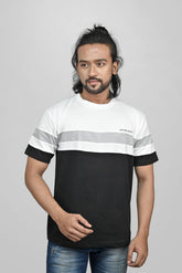 JACOB LOUIS White-Grey-Black Striped Trendy Premium Round Neck T-Shirt For Men ⭐⭐⭐⭐⭐