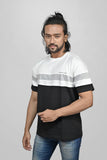 JACOB LOUIS White-Grey-Black Striped Trendy Premium Round Neck T-Shirt For Men ⭐⭐⭐⭐⭐
