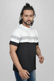 JACOB LOUIS White-Grey-Black Striped Trendy Premium Round Neck T-Shirt For Men ⭐⭐⭐⭐⭐