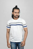 JACOB LOUIS White-Grey-Blue Striped Trendy Men's Premium Round Neck T-Shirt ⭐⭐⭐⭐⭐