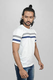 JACOB LOUIS White-Grey-Blue Striped Trendy Men's Premium Round Neck T-Shirt ⭐⭐⭐⭐⭐