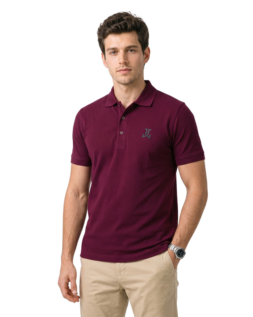 Solid Polo Neck Pure Cotton Wine Colour T-Shirt For Men