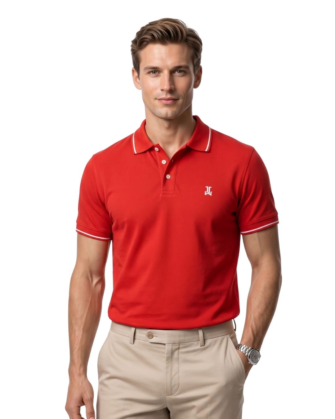 Red Half Sleeve Poly Cotton Fabric Polo T-Shirt | For Men