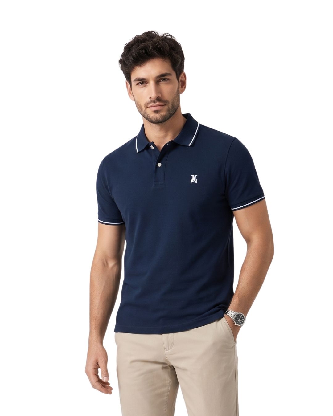 Navy Blue Half Sleeve Poly Cotton Fabric Polo T-Shirt | For Men