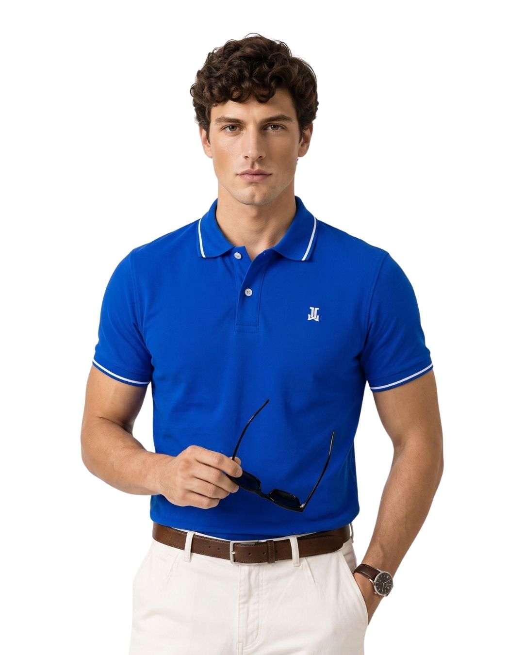 Blue Half Sleeve Poly Cotton Fabric Polo T-Shirt | For Men