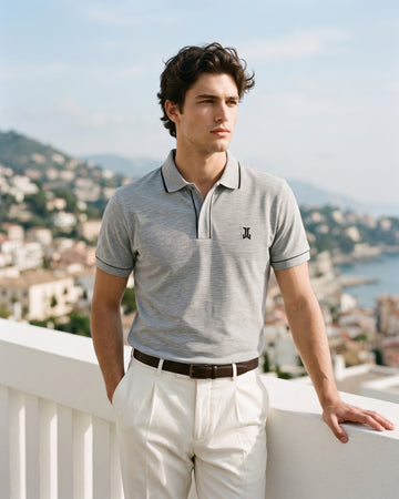 Men’s Premium Cotton Piping Polo T-Shirt - (Grey)