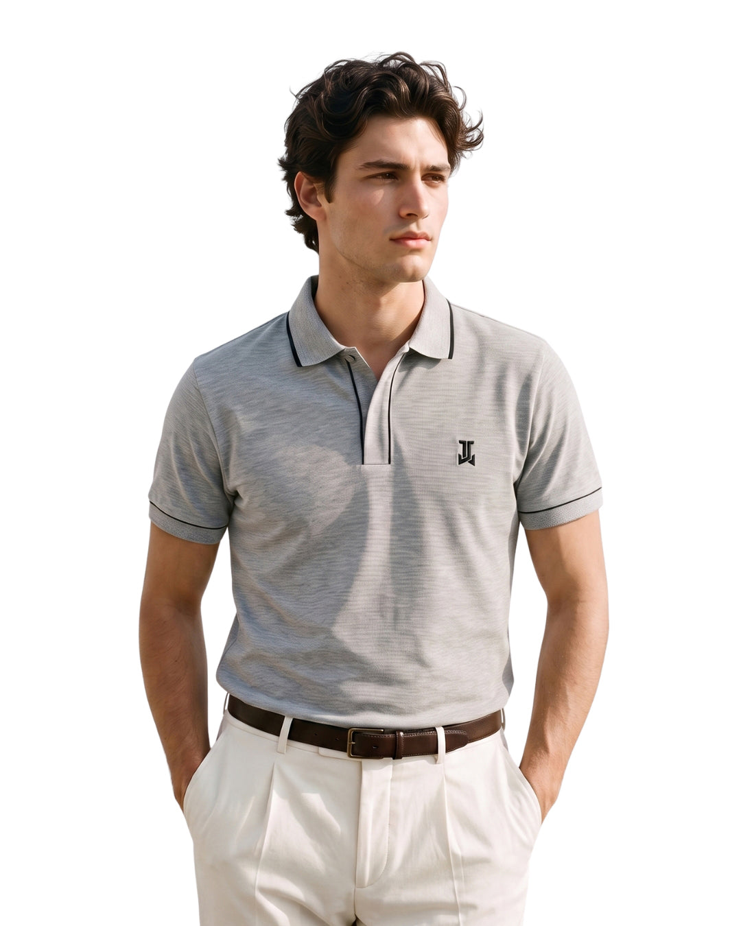 Men’s Premium Cotton Piping Polo T-Shirt - (Grey)