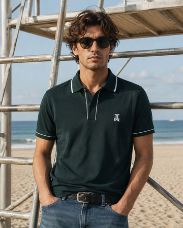Men’s Premium Cotton Piping Polo T-Shirt - (Bottle Green)