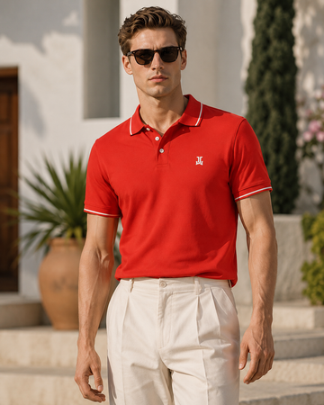 Men’s Classic Red Soft Stretchable Polo T-Shirt with White Tipped Collar