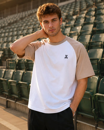Men’s Premium Crew-Neck T-Shirt - ( White & Beige Contrast )