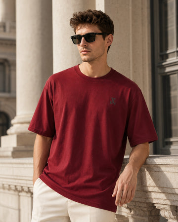 Men’s Oversized Signature Logo Crew-Neck T-Shirt - (Maroon)