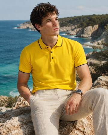 Men’s Premium Cotton Bright Yellow Polo T-Shirt with Black Tipped Collar