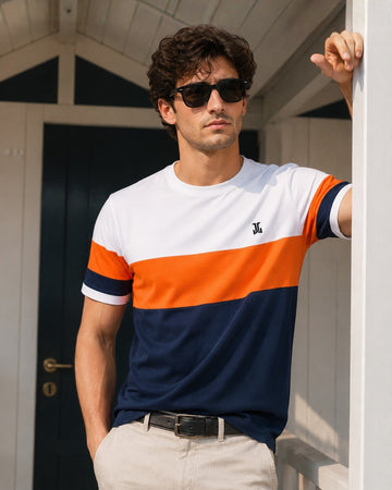 Men’s Premium Crew-Neck T-Shirt - (White, Orange & Navy)