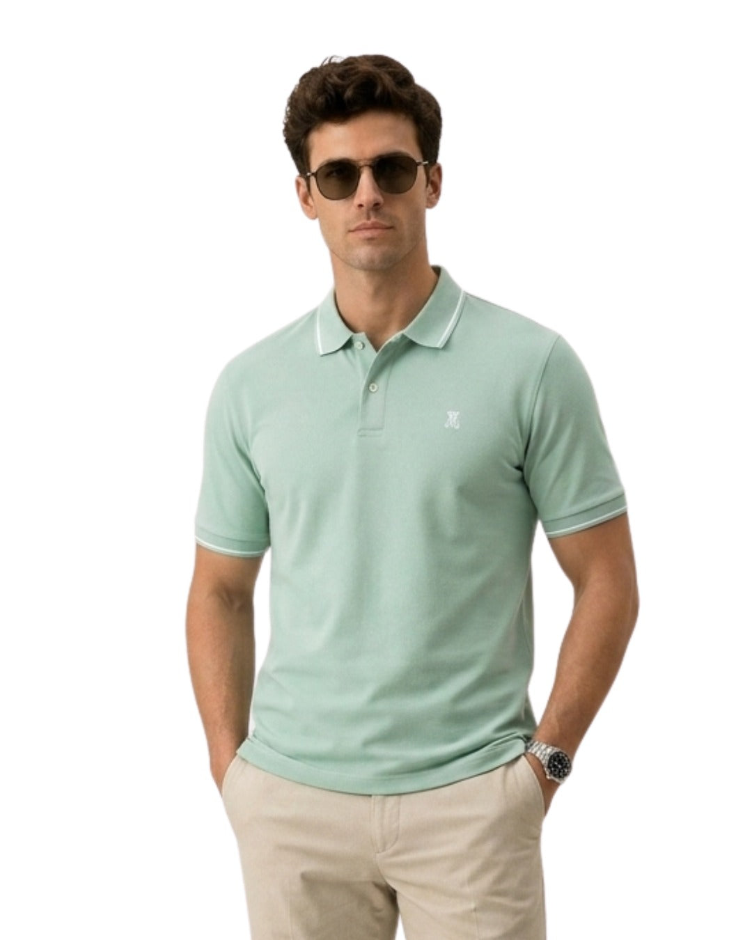 Men’s Aqua Green Soft Stretchable Polo T-Shirt with White Tipped Collar