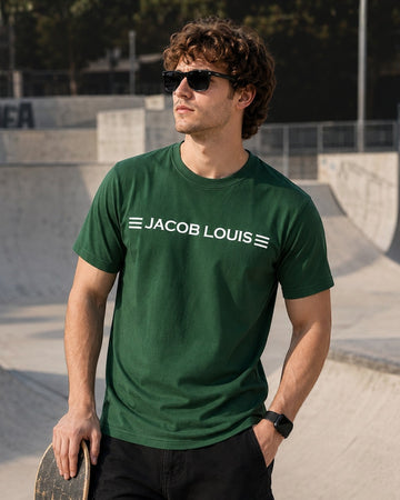 Men’s Premium Logo Print Crew-Neck Cotton T-Shirt - (Dark Green )