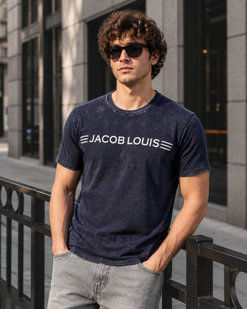 Men’s Self Textured Signature Graphic Crew-Neck T-Shirt - (Navy)