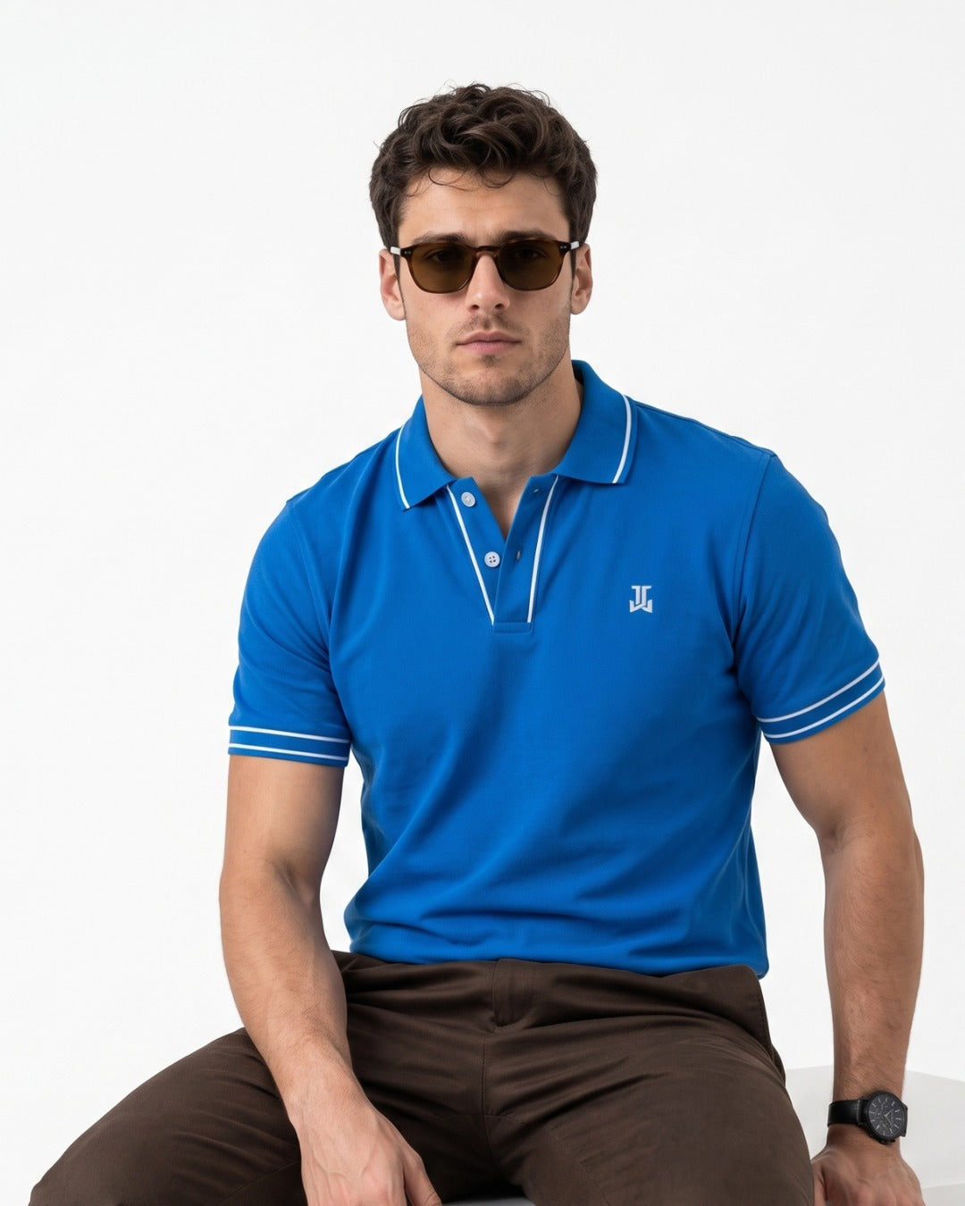 Men’s Premium Cotton Piping Polo T-Shirt - (Sky Blue)