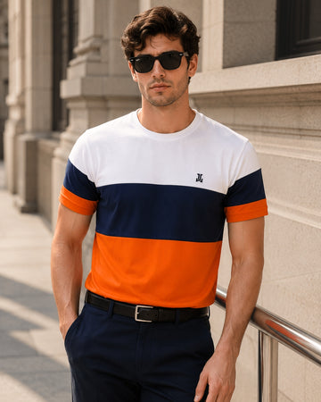 Men’s Premium Crew-Neck T-Shirt - (White, Navy & Orange )