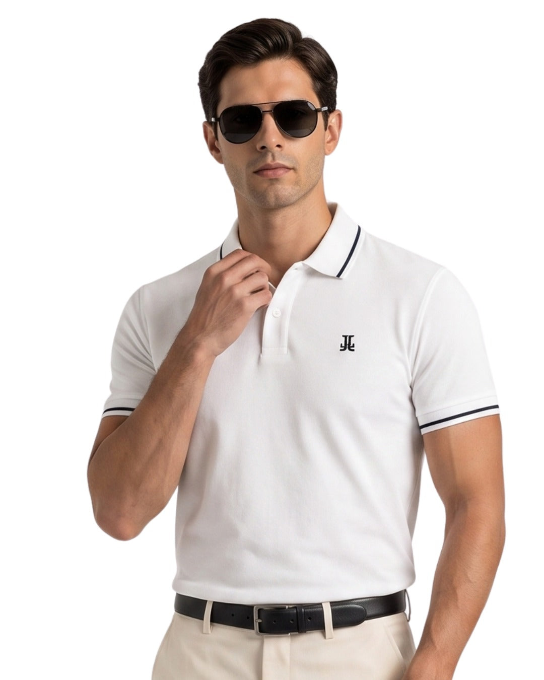 White Half Sleeve Poly Cotton Fabric Polo T-Shirt | For Men