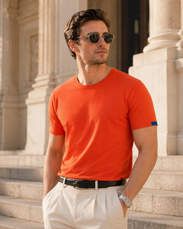 Orange Pure Cotton Round Neck T-Shirt