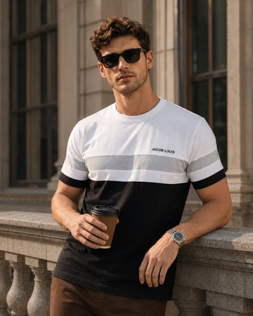 Men’s Premium Stripe Crew-Neck T-Shirt - (Black & Grey)