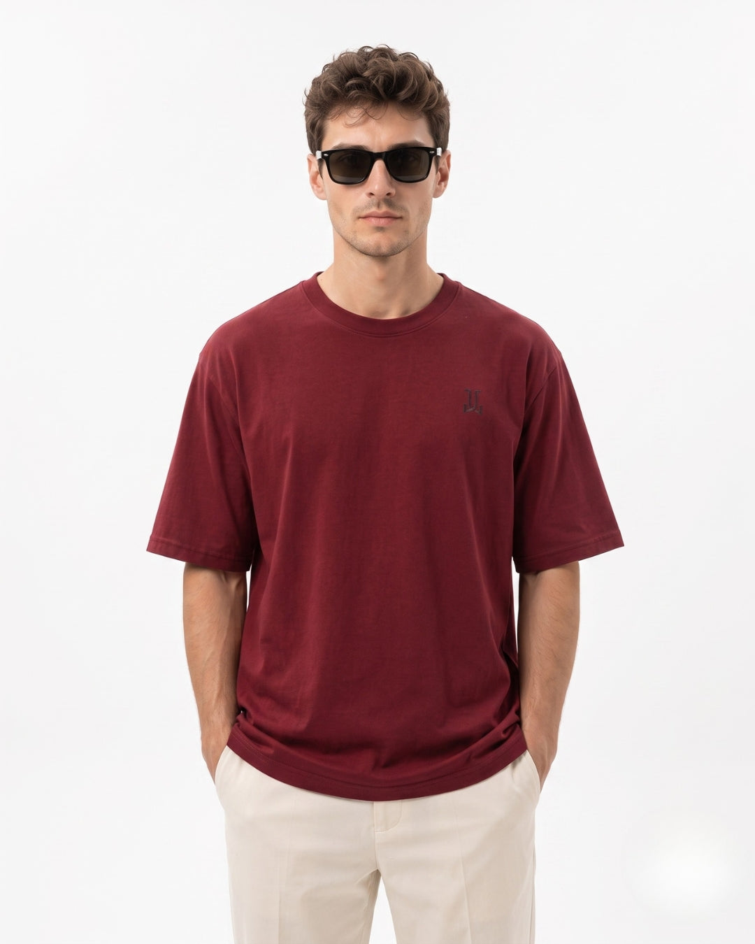 Men’s Oversized Signature Logo Crew-Neck T-Shirt - (Maroon)