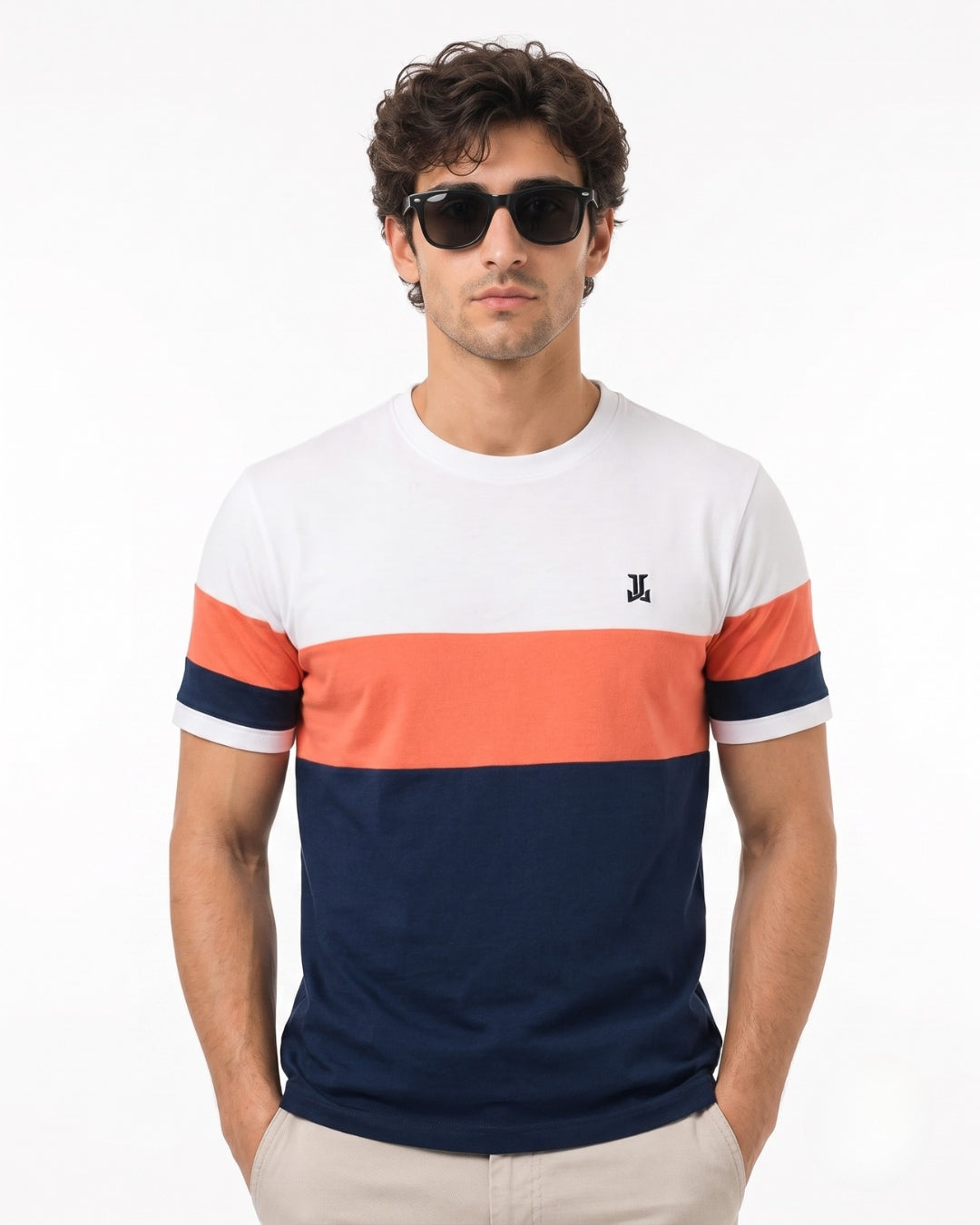 Men’s Premium Crew-Neck T-Shirt - (White, Orange & Navy)