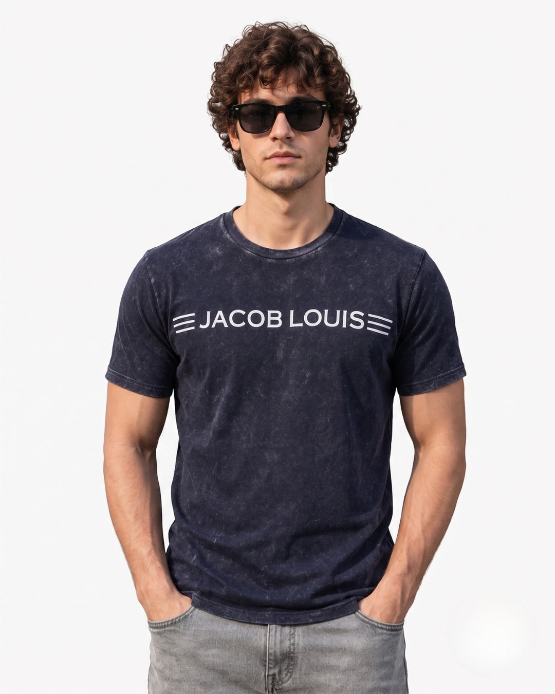 Men’s Self Textured Signature Graphic Crew-Neck T-Shirt - (Navy)