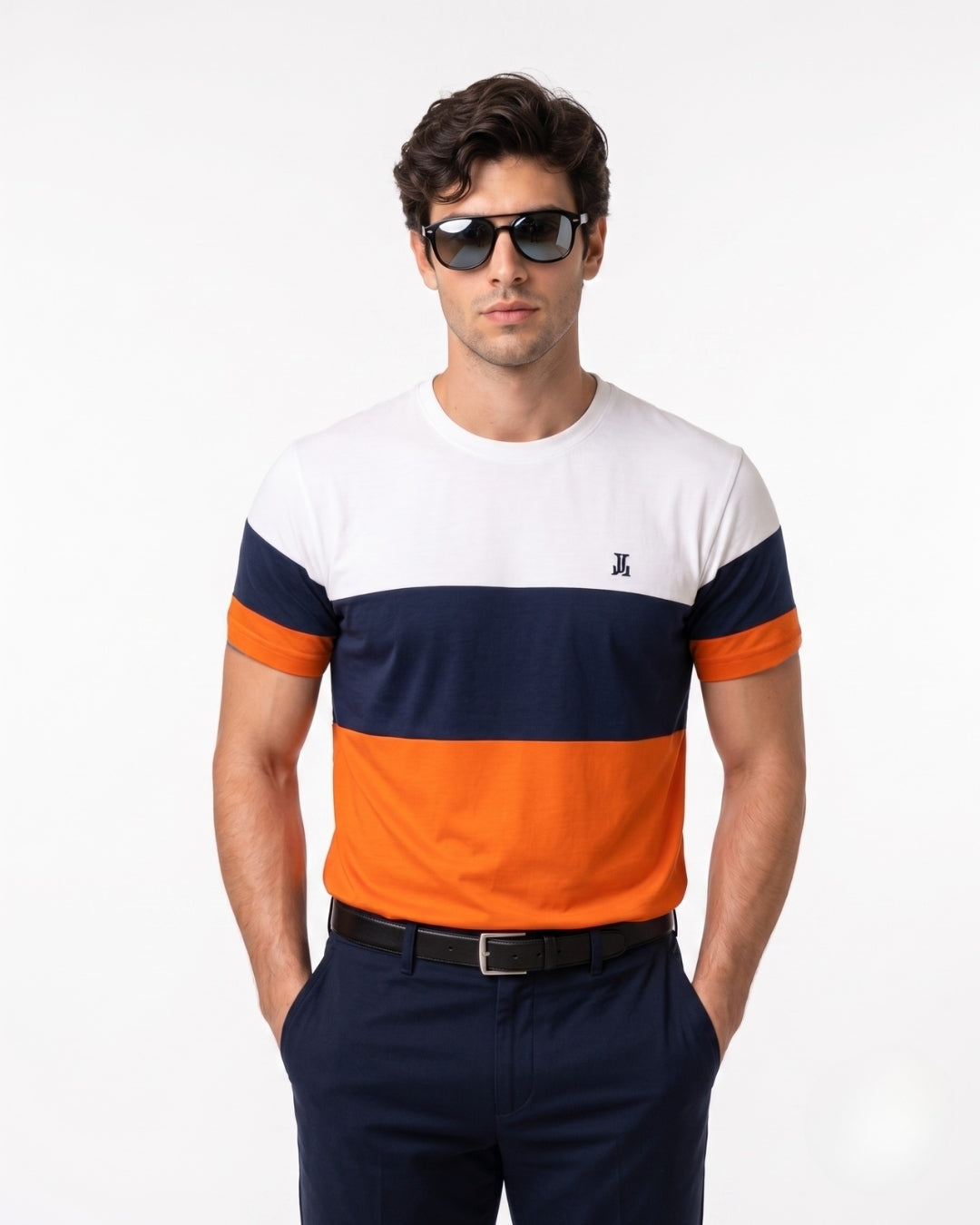 Men’s Premium Crew-Neck T-Shirt - (White, Navy & Orange )