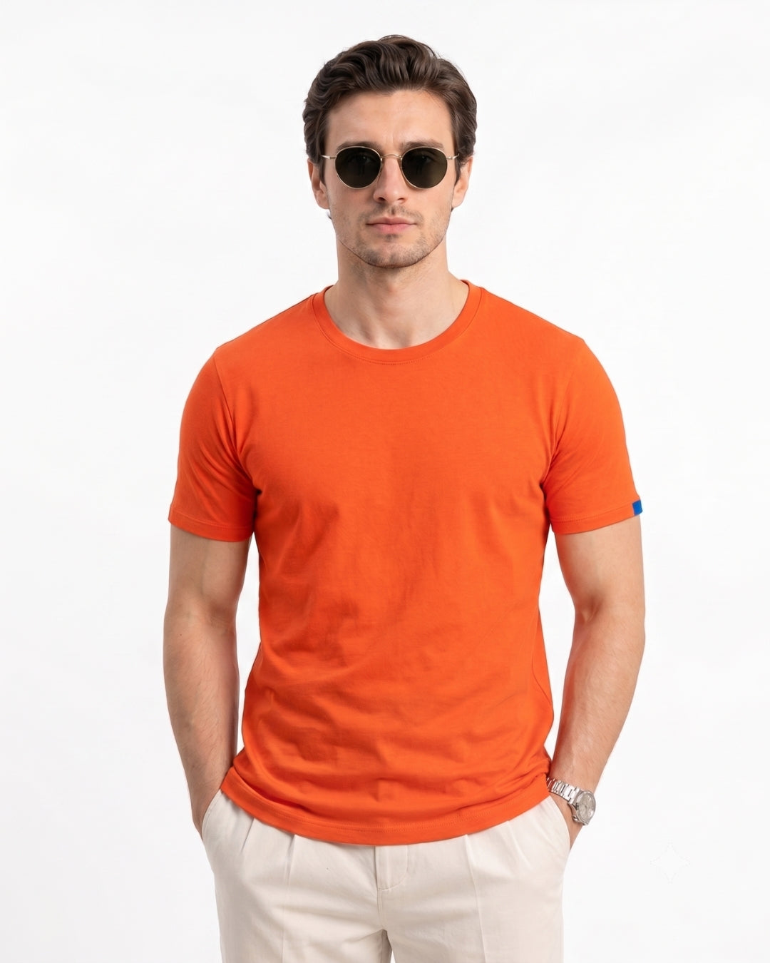 Orange Pure Cotton Round Neck T-Shirt