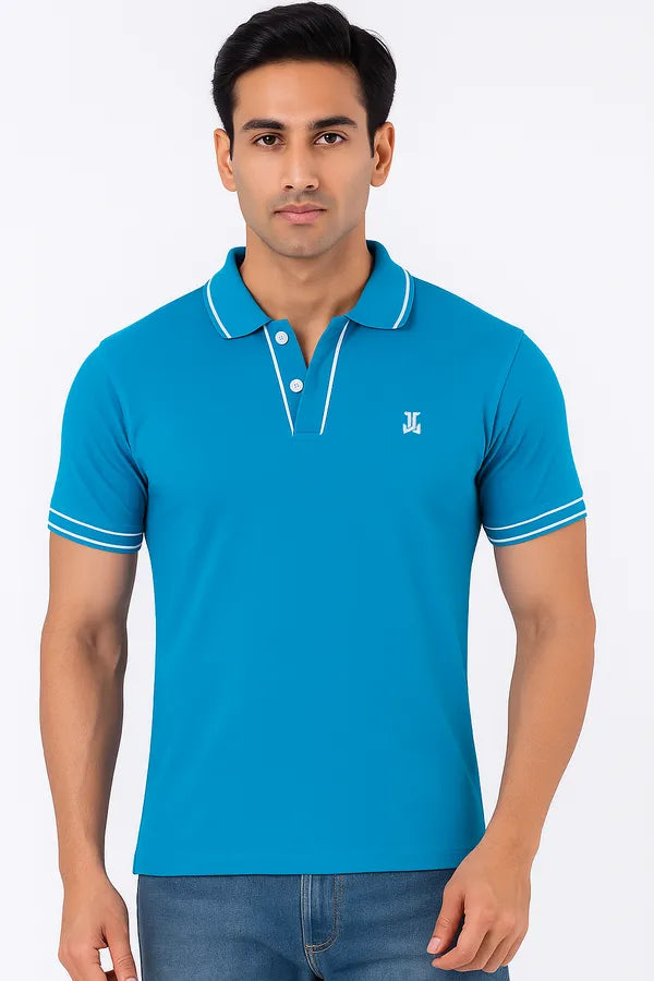 Sky Blue Half Sleeve Pure Cotton Fabric Polo T-Shirt | For Men