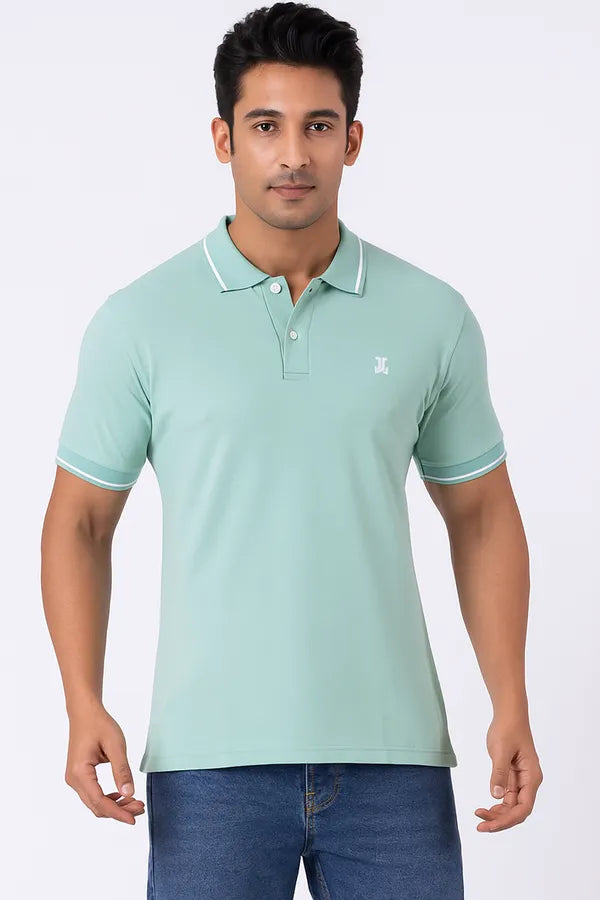Aqua Green Half Sleeve Poly Cotton Fabric Polo T-Shirt | For Men