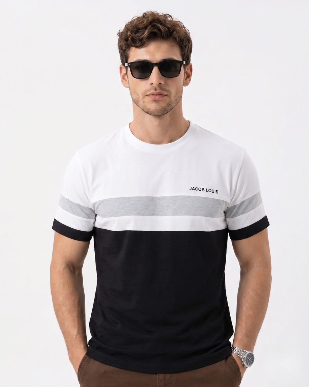 Men’s Premium Stripe Crew-Neck T-Shirt - (Black & Grey)