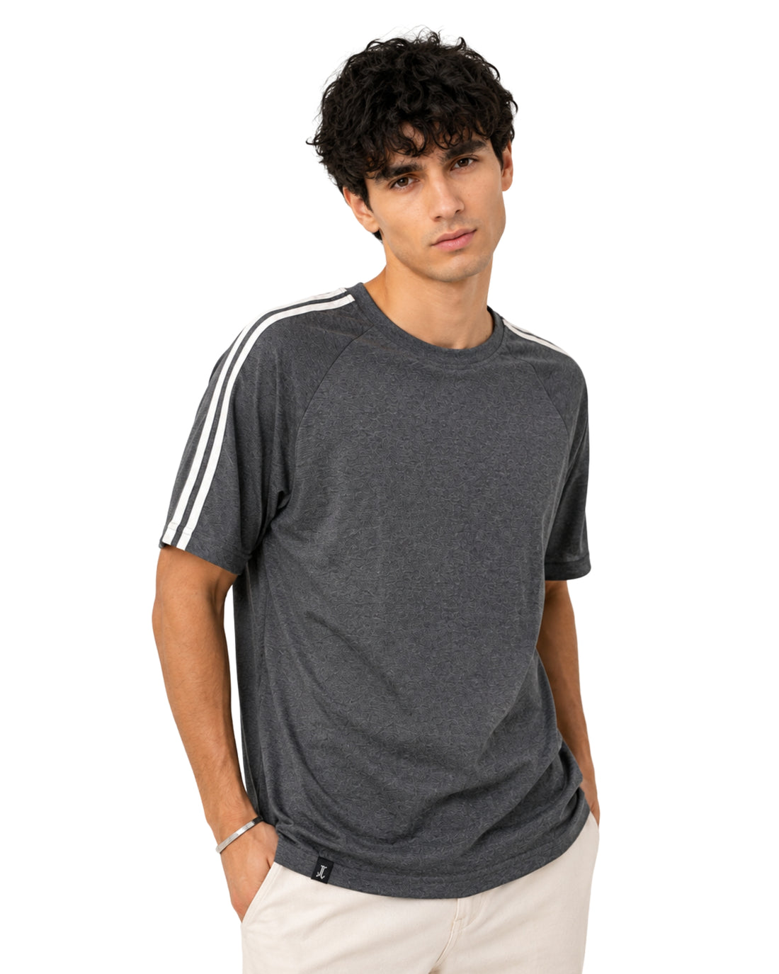 Men’s Textured Signature Stripe Raglan T-Shirt - (Charcoal Grey)