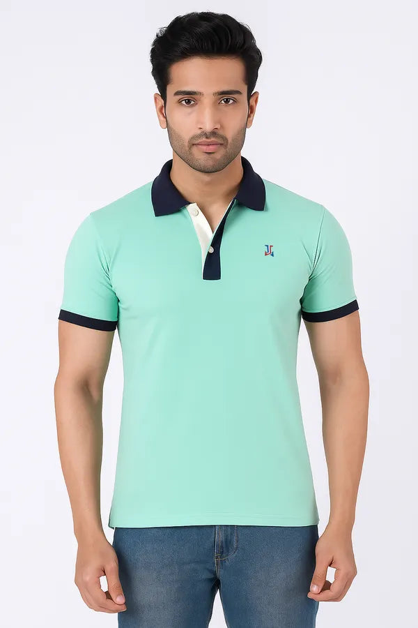 Aqua Green Half Sleeve Pure Cotton Fabric Polo T-Shirt | For Men