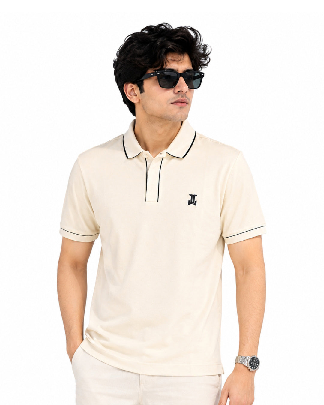 Men’s Premium Cotton Piping Polo T-Shirt - (Off-White)