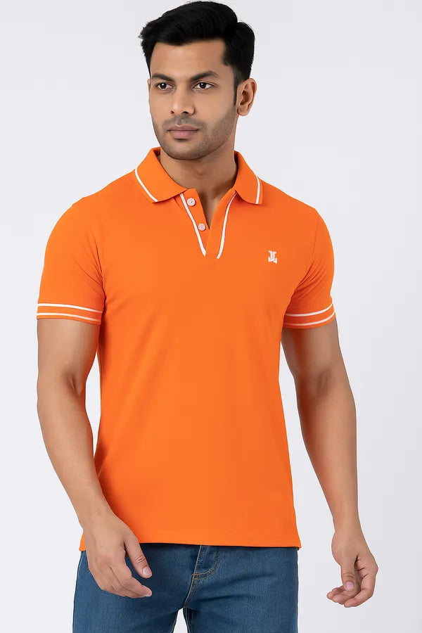 Orange Half Sleeve Pure Cotton Fabric Polo T-Shirt | For Men