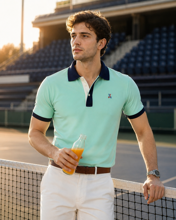 Men’s Aqua Green Cotton Polo T-Shirt with Contrast Collar