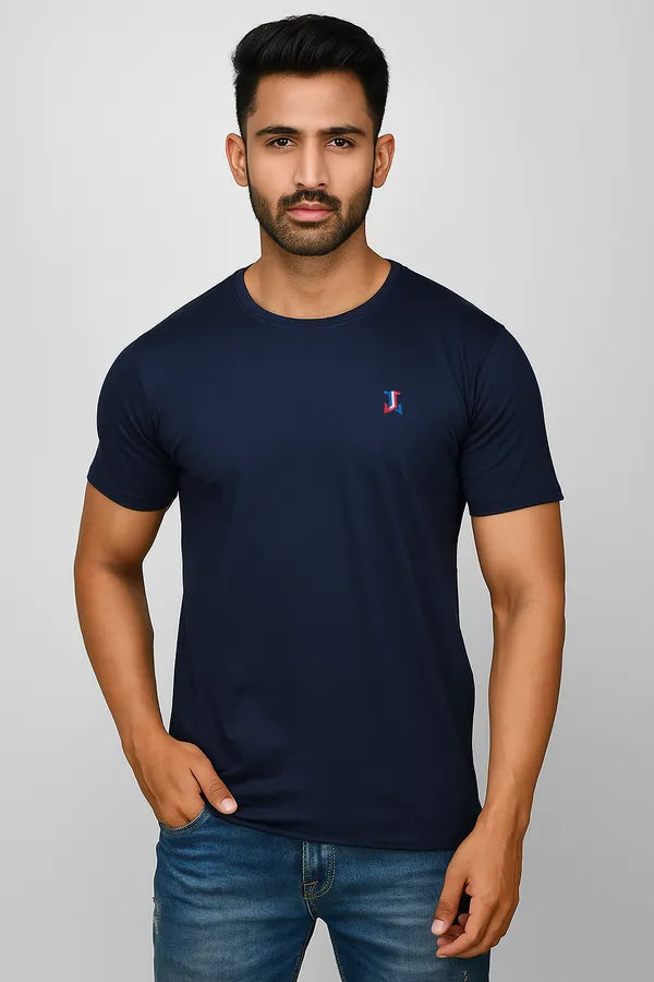 Navy Blue Pure Cotton Round Neck T-Shirt