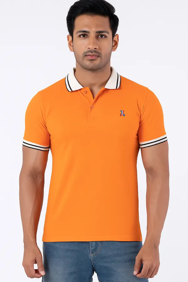 Orange Half Sleeve Pure Cotton Fabric Polo T-Shirt | For Men