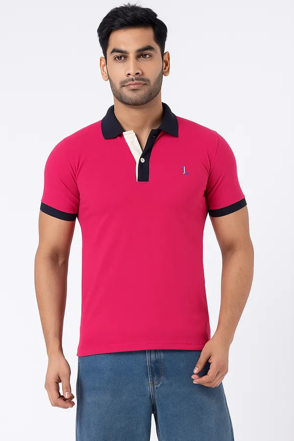 Dark Pink Half Sleeve Pure Cotton Fabric Polo T-Shirt | For Men