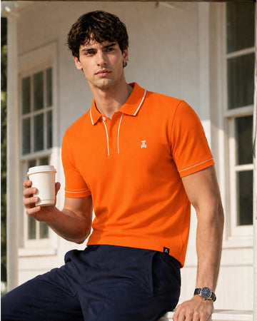 Men’s Premium Cotton Piping Polo T-Shirt - (Orange)