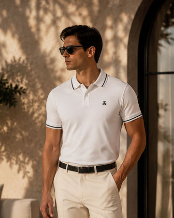White Half Sleeve Poly Cotton Fabric Polo T-Shirt | For Men