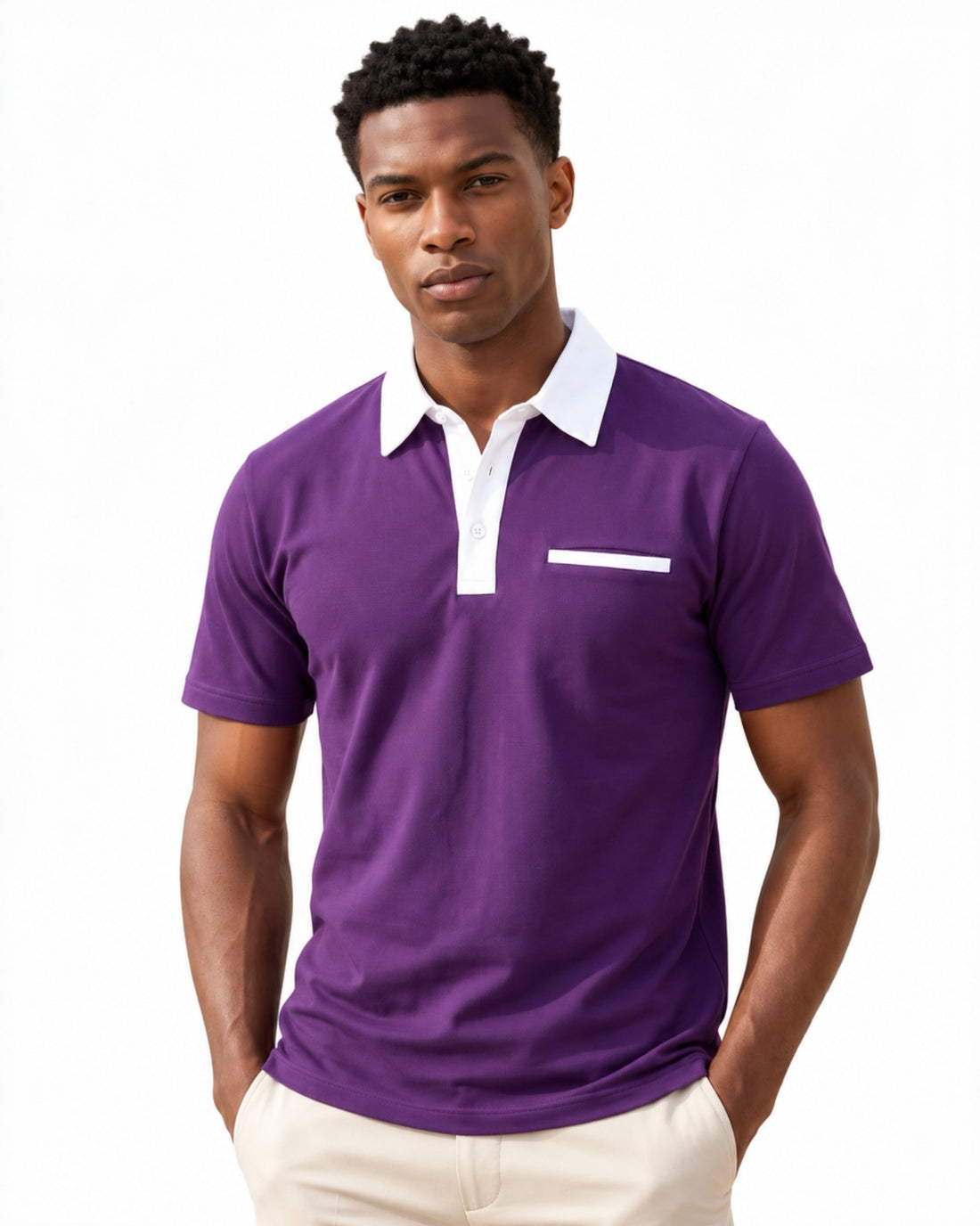 Men’s Purple Polo T-Shirt with Contrast Collar & Pocket