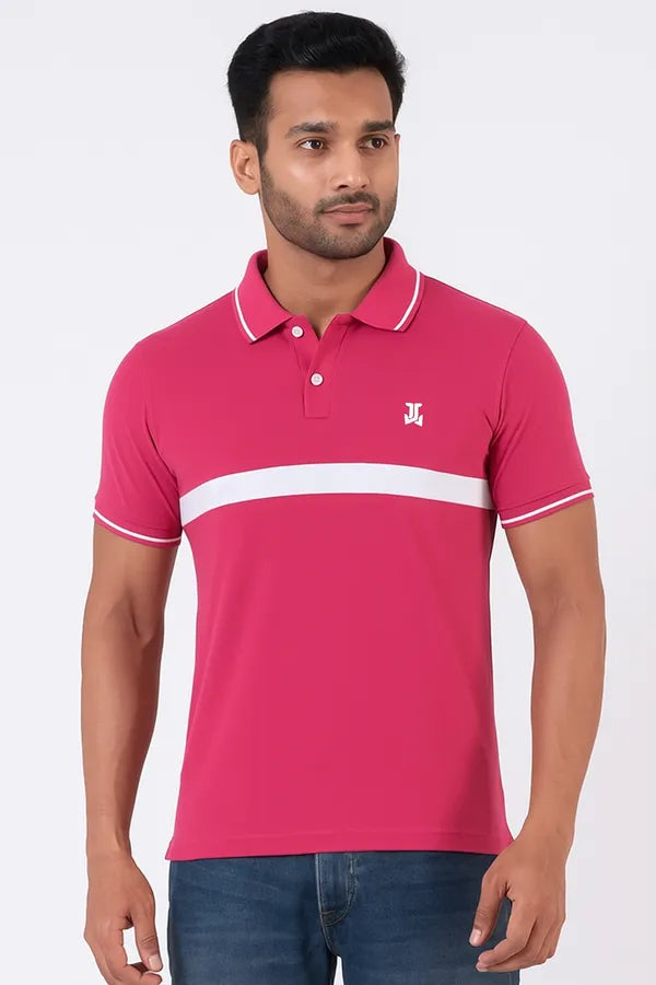 Pink Half Sleeve Poly Cotton Fabric Polo T-Shirt | For Men