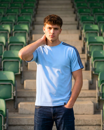 Men’s Premium Popcorn Texture Shoulder Stripe T-Shirt - (Sky Blue)