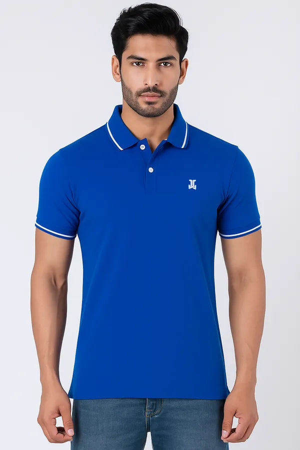 Blue Half Sleeve Poly Cotton Fabric Polo T-Shirt | For Men
