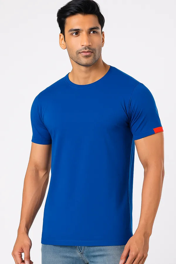 Blue Pure Cotton Round Neck T-Shirt