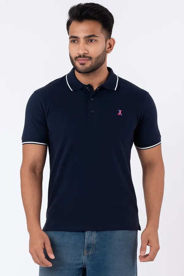 Navy Blue Half Sleeve Pure Cotton Fabric Polo T-Shirt | For Men