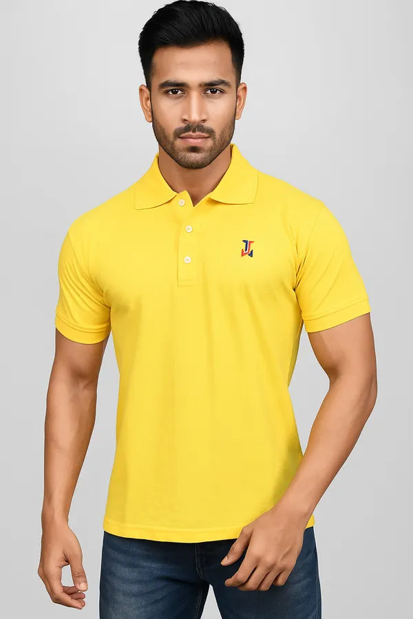 Yellow Half Sleeve Pure Cotton Fabric Polo T-Shirt | For Men